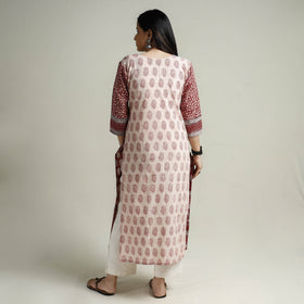 Red - Bagh Block Printed Cotton Long Straight Kurta