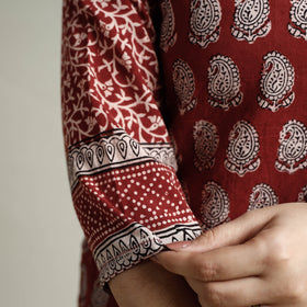 Red - Bagh Block Printed Cotton Long Straight Kurta