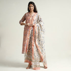  Sanganeri Block Printed Maheshwari Silk Kurta with Palazzo & Dupatta Set Online at iTokri.com