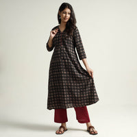 Black - Ajrakh Block Printed Cotton Kurta with Palazzo Set