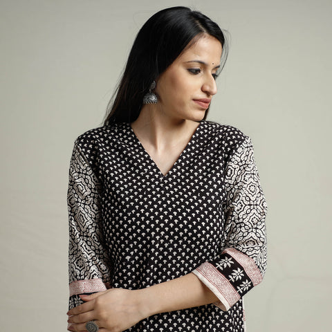 Black - Bagh Block Printed Cotton Long Straight Kurta