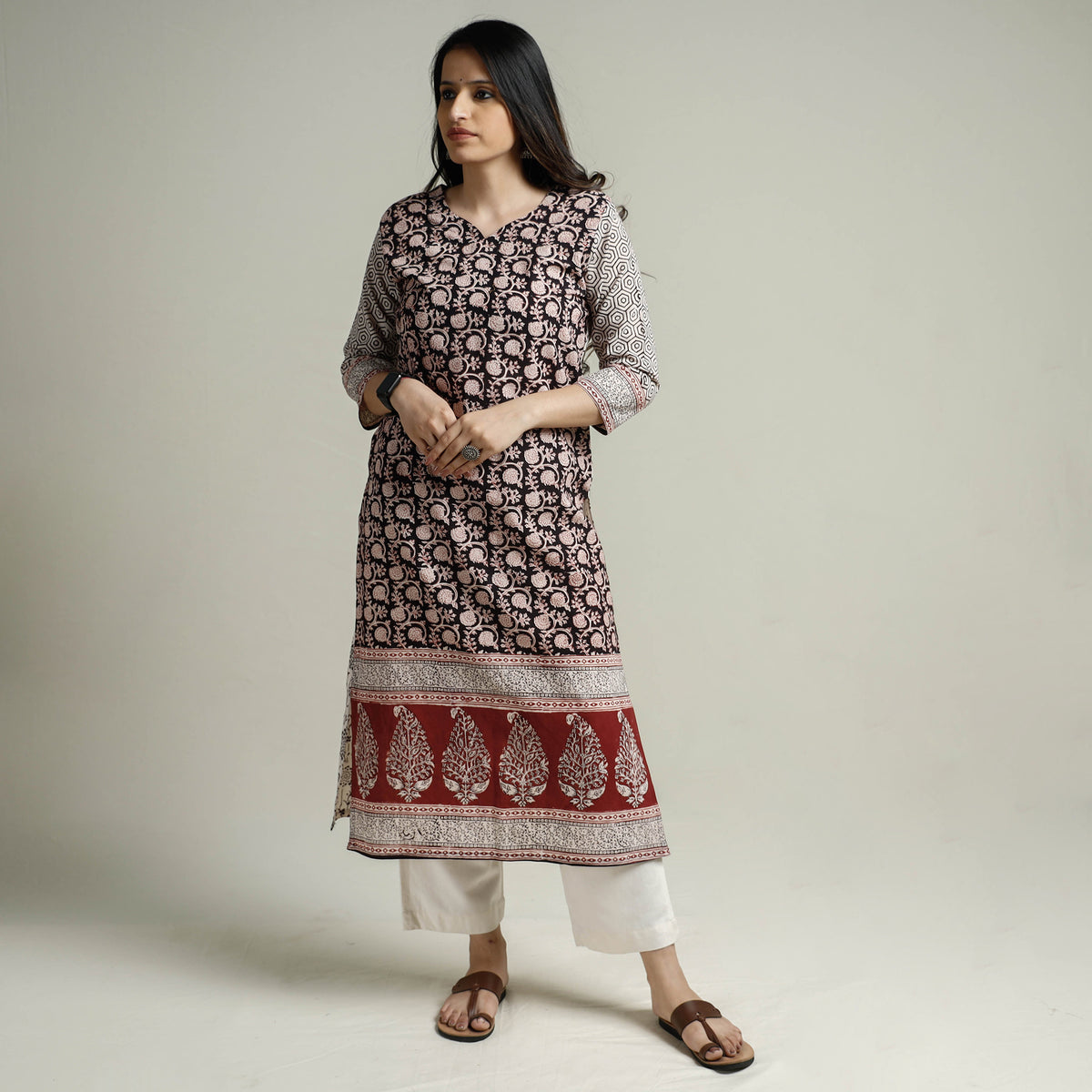 Black - Bagh Block Printed Cotton Long Kurta