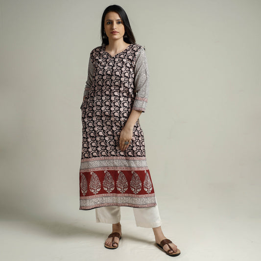 Black - Bagh Block Printed Cotton Long Kurta