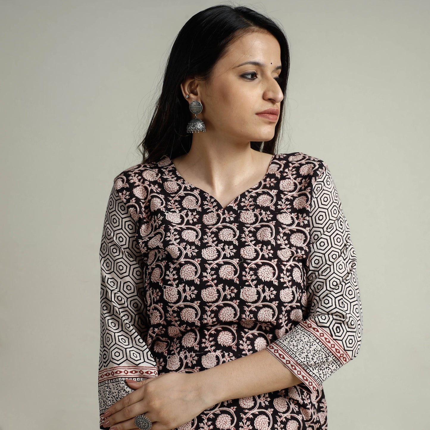 Black - Bagh Block Printed Cotton Long Kurta