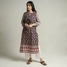 Buy Block Print Cotton Straight Bagh Kurta For Women