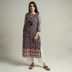 Buy Block Print Cotton Straight Bagh Kurta For Women