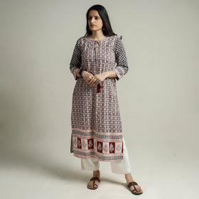 Buy Block Print Cotton Straight Bagh Kurta For Women