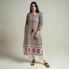 Buy Block Print Cotton Straight Bagh Kurta For Women