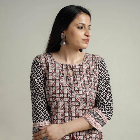 Buy Block Print Cotton Straight Bagh Kurta For Women