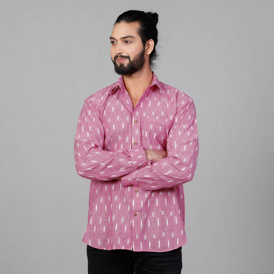 Pink - Pochampally Ikat Cotton Men Full Sleeve Shirt