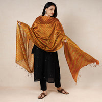 Orange - Leheriya Tie-Dye Mothra Chanderi Silk Dupatta with Tassels