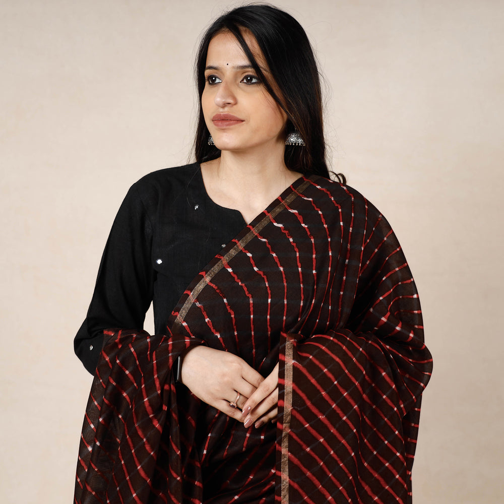 Brown - Leheriya Tie-Dye Mothra Chanderi Silk Dupatta with Tassels