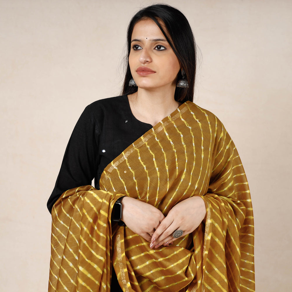 Yellow - Leheriya Tie-Dye Mothra Chanderi Silk Dupatta with Tassels