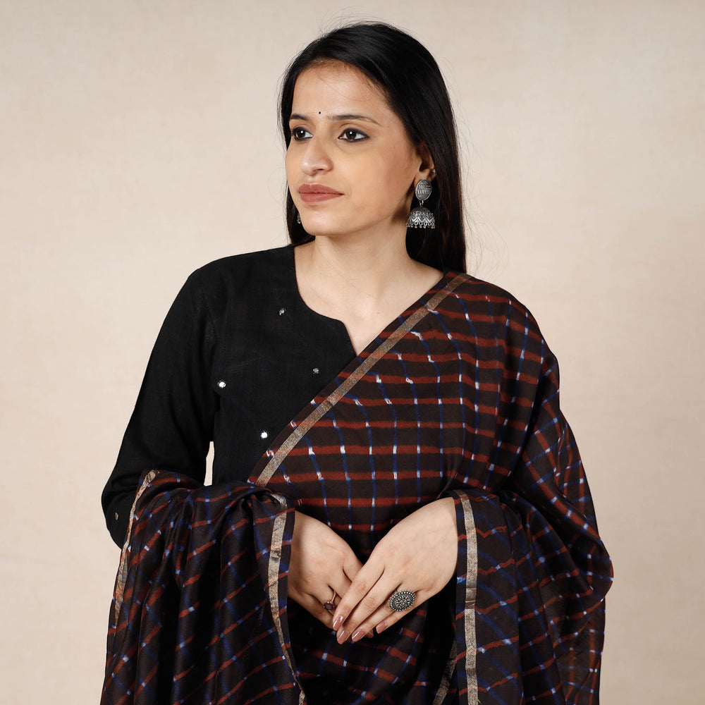 Brown - Leheriya Tie-Dye Mothra Chanderi Silk Dupatta with Tassels