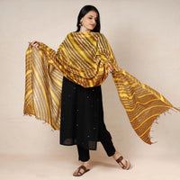 Yellow - Leheriya Tie-Dye Chanderi Silk Dupatta with Tassels