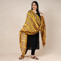 Yellow - Leheriya Tie-Dye Chanderi Silk Dupatta with Tassels