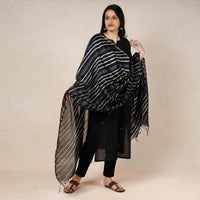 Black - Leheriya Tie-Dye Chanderi Silk Dupatta with Tassels