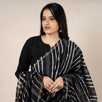 Black - Leheriya Tie-Dye Chanderi Silk Dupatta with Tassels