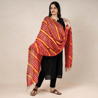 Red - Leheriya Tie-Dye Chanderi Silk Dupatta with Tassels