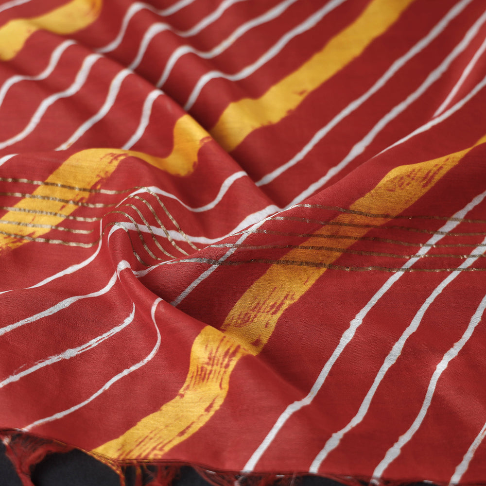 Red - Leheriya Tie-Dye Chanderi Silk Dupatta with Tassels