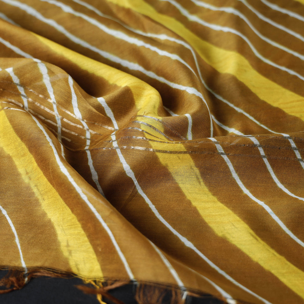 Yellow - Leheriya Tie-Dye Chanderi Silk Dupatta with Tassels