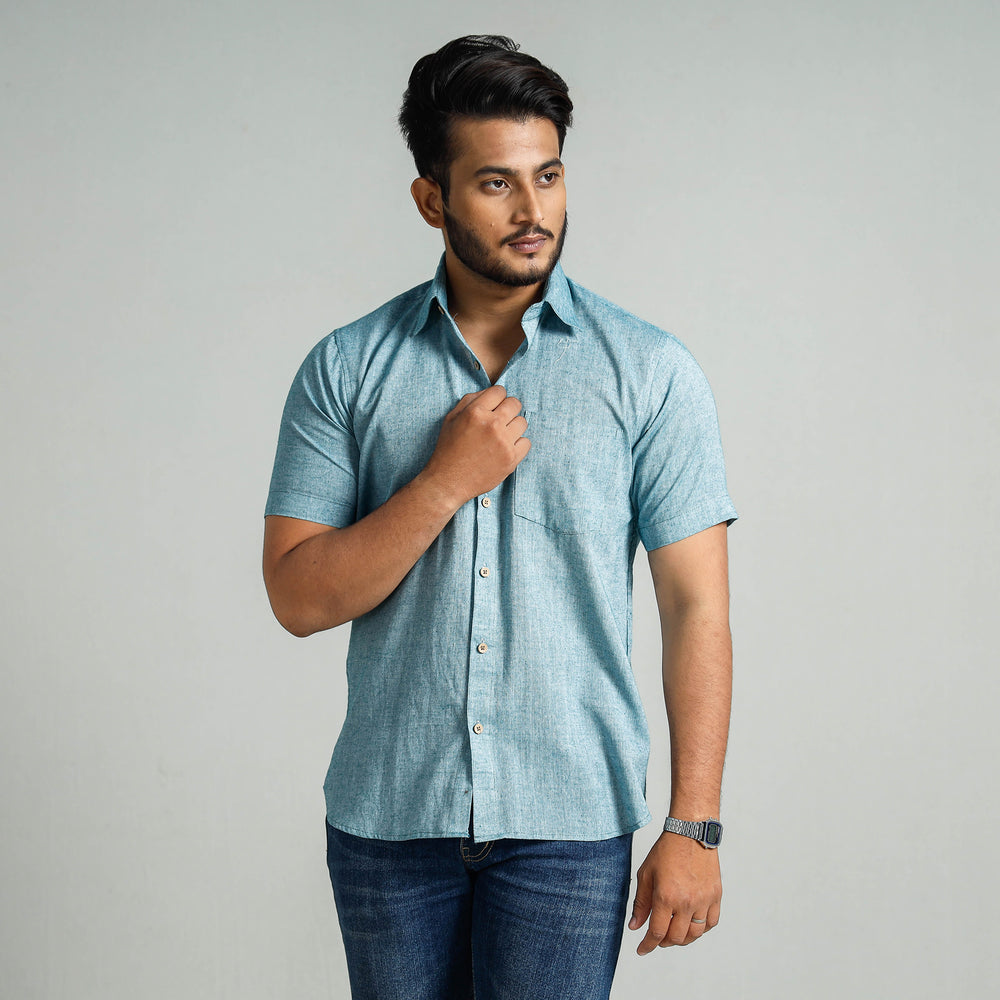 Plain Handloom Cotton Men Half Sleeve Shirt
