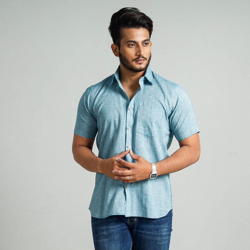 Plain Handloom Cotton Men Half Sleeve Shirt
