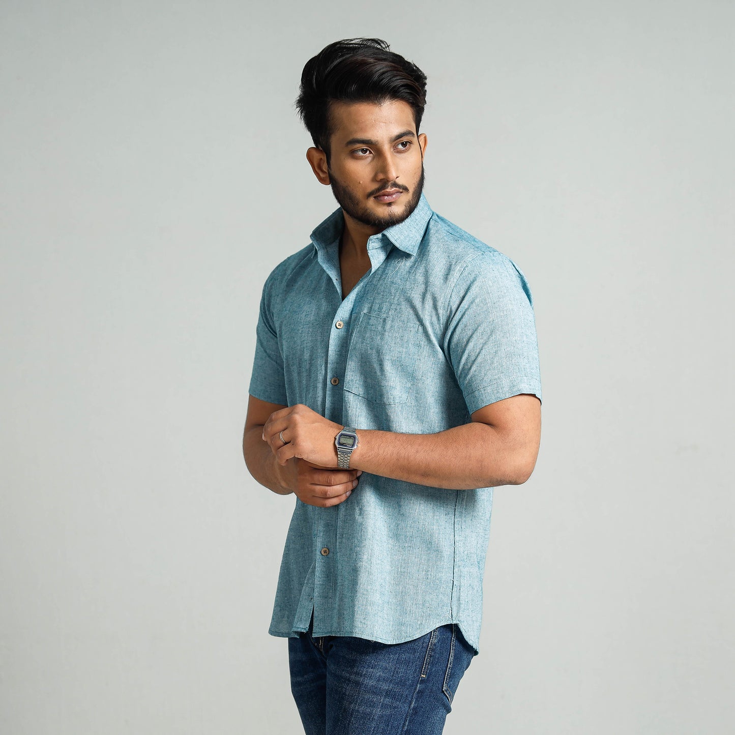 Plain Handloom Cotton Men Half Sleeve Shirt
