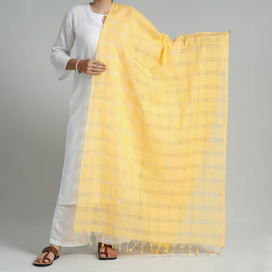 Yellow - Mangalagiri Guntur Handloom Small Missing Checks Cotton Dupatta