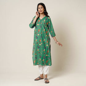  Kalamkari Printed Cotton Long Kurta For Women