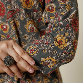 Grey - Kalamkari Printed Cotton Long Kurta