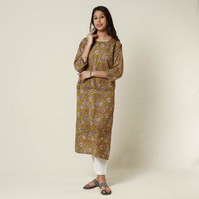  Kalamkari Printed Cotton Long Kurta For Women