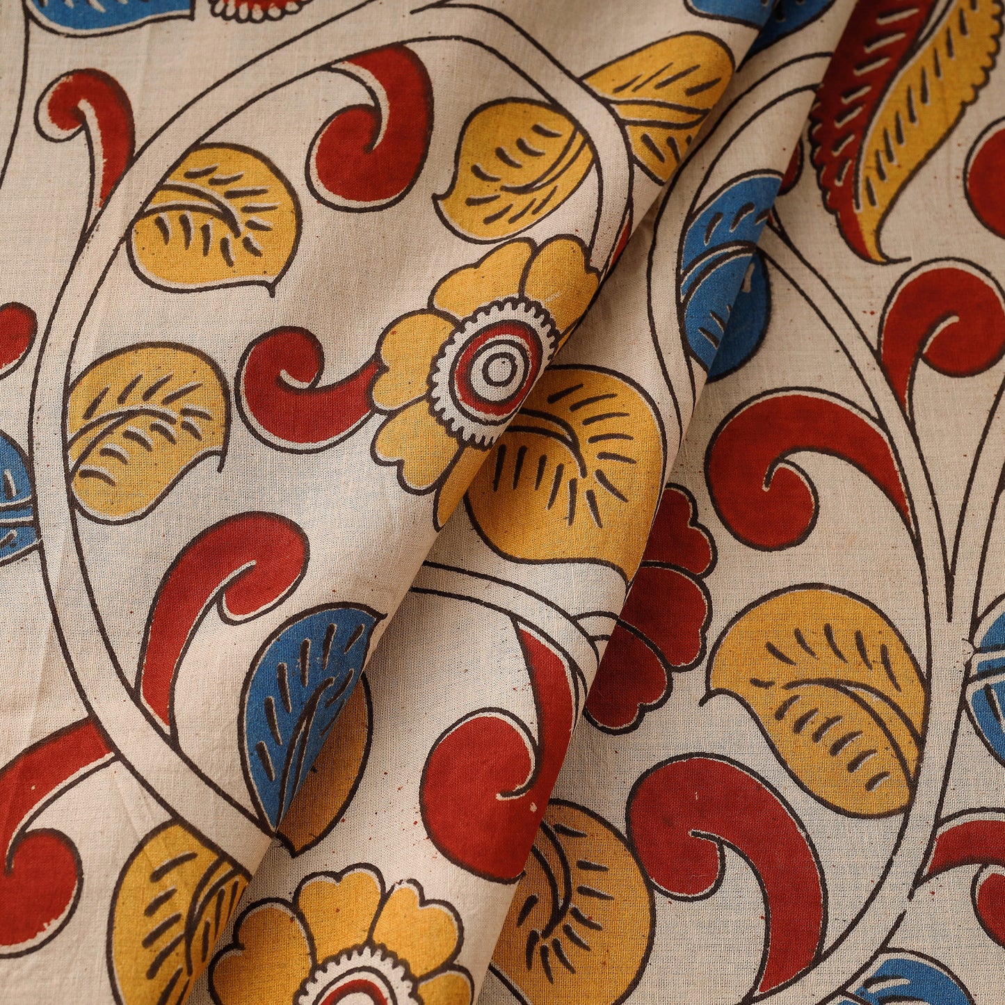 Beige - Kalamkari Printed Cotton Fabric