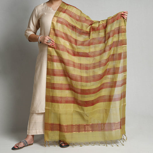 Multicolor - Mangalagiri Handloom Cotton Dupatta with Zari Border