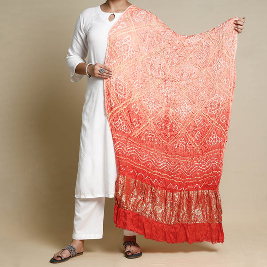 Peach -Kutch Bandhani Tie-Dye Modal Silk Zari Border Dupatta