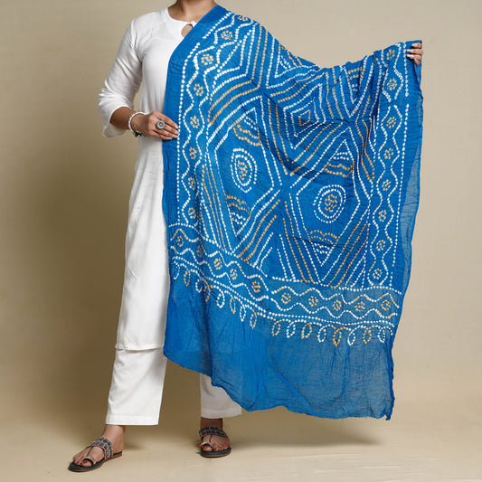 Blue - Kutch Bandhani Tie-Dye Mul Cotton Dupatta
