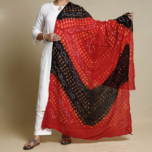 Red - Kutch Bandhani Tie-Dye Mul Cotton Dupatta