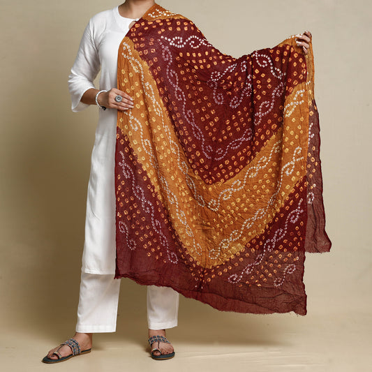 Brown - Kutch Bandhani Tie-Dye Mul Cotton Dupatta