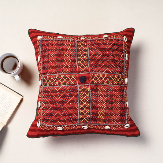 Red - Lambani Embroidery Cushion Cover (16 x 16 in)