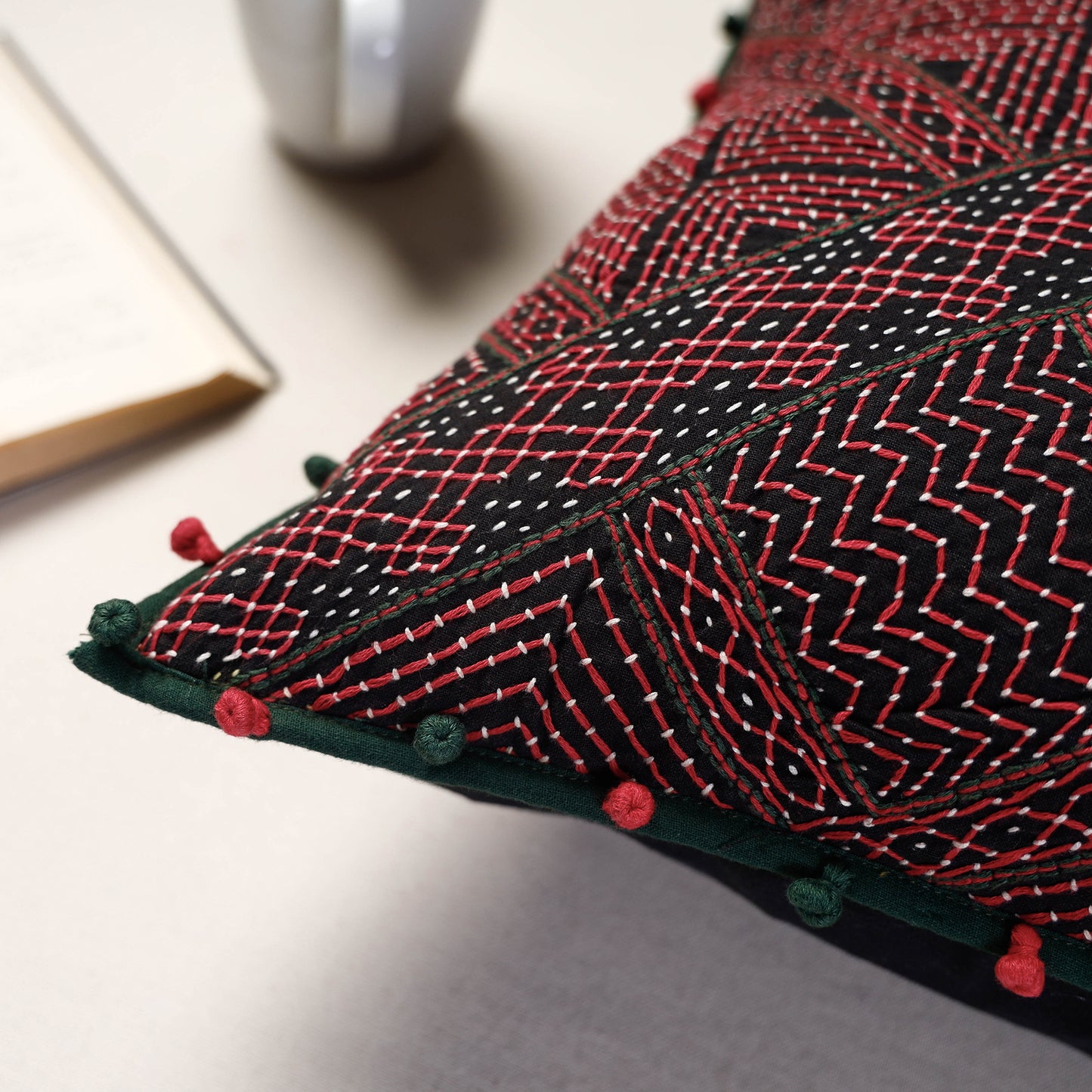 Maroon - Lambani Embroidery Cushion Cover (16 x 16 in)