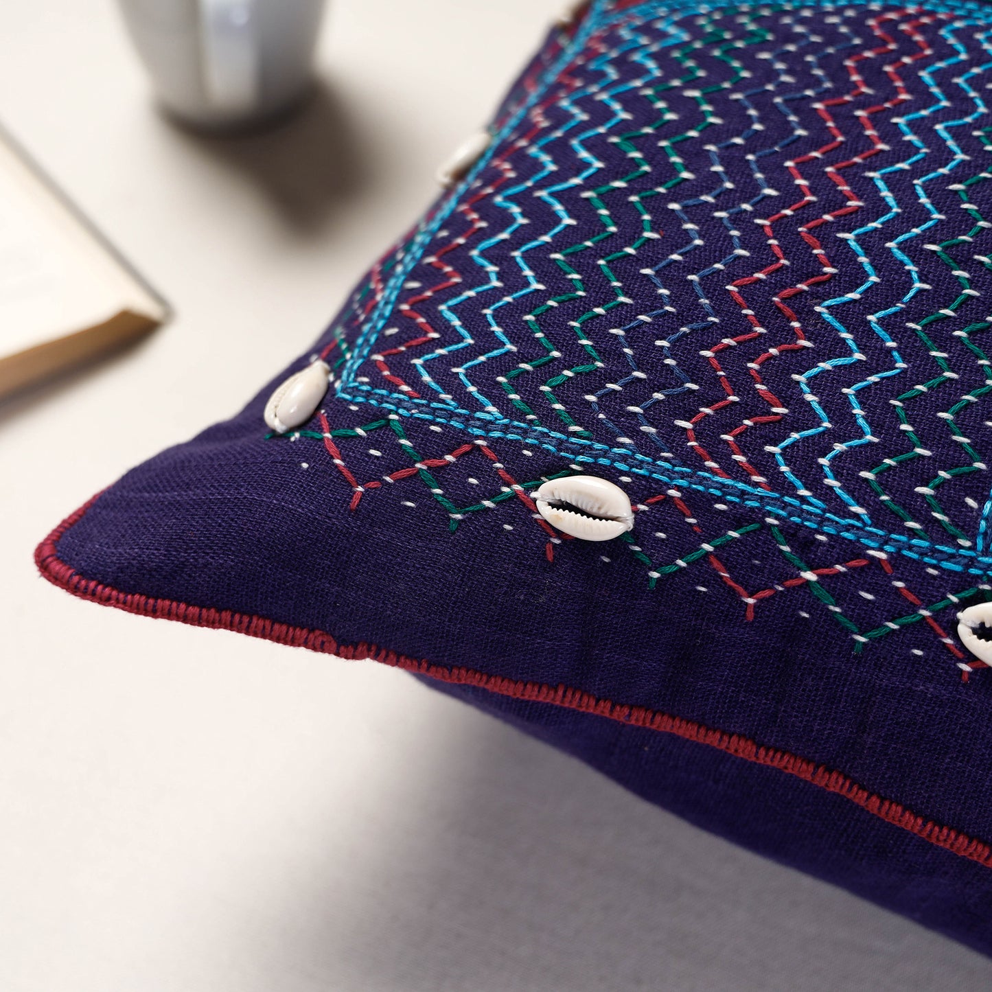 Blue - Lambani Embroidery Cushion Cover (16 x 16 in)