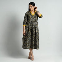 Black - Bagru Block Printed Cotton Flared Dress