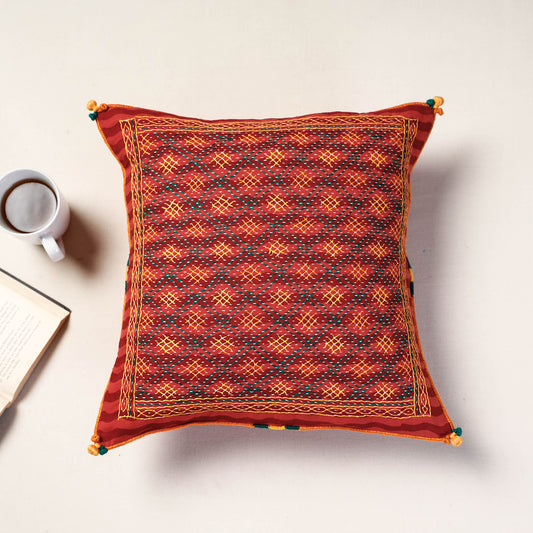Orange - Lambani Embroidery Cotton Cushion Cover (16 x 16 in)