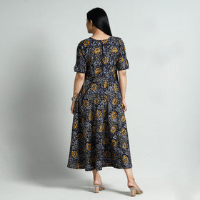 Black - Bagru Block Printed Cotton Flared Dress