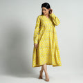 Yellow - Bagru Block Printed Cotton Flared Dress