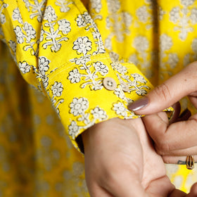 Yellow - Bagru Block Printed Cotton Flared Dress