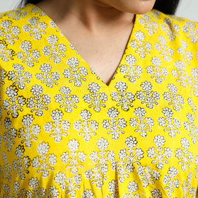 Yellow - Bagru Block Printed Cotton Flared Dress