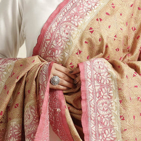  Bengal Kantha Embroidery Tussar Silk Handloom Dupatta 