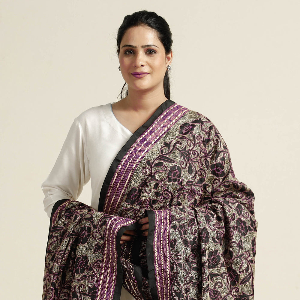 Kantha Embroidery Silk Dupatta