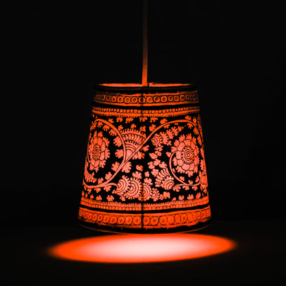 Handpainted Tholu Bommalata Leather Hanging Lamp